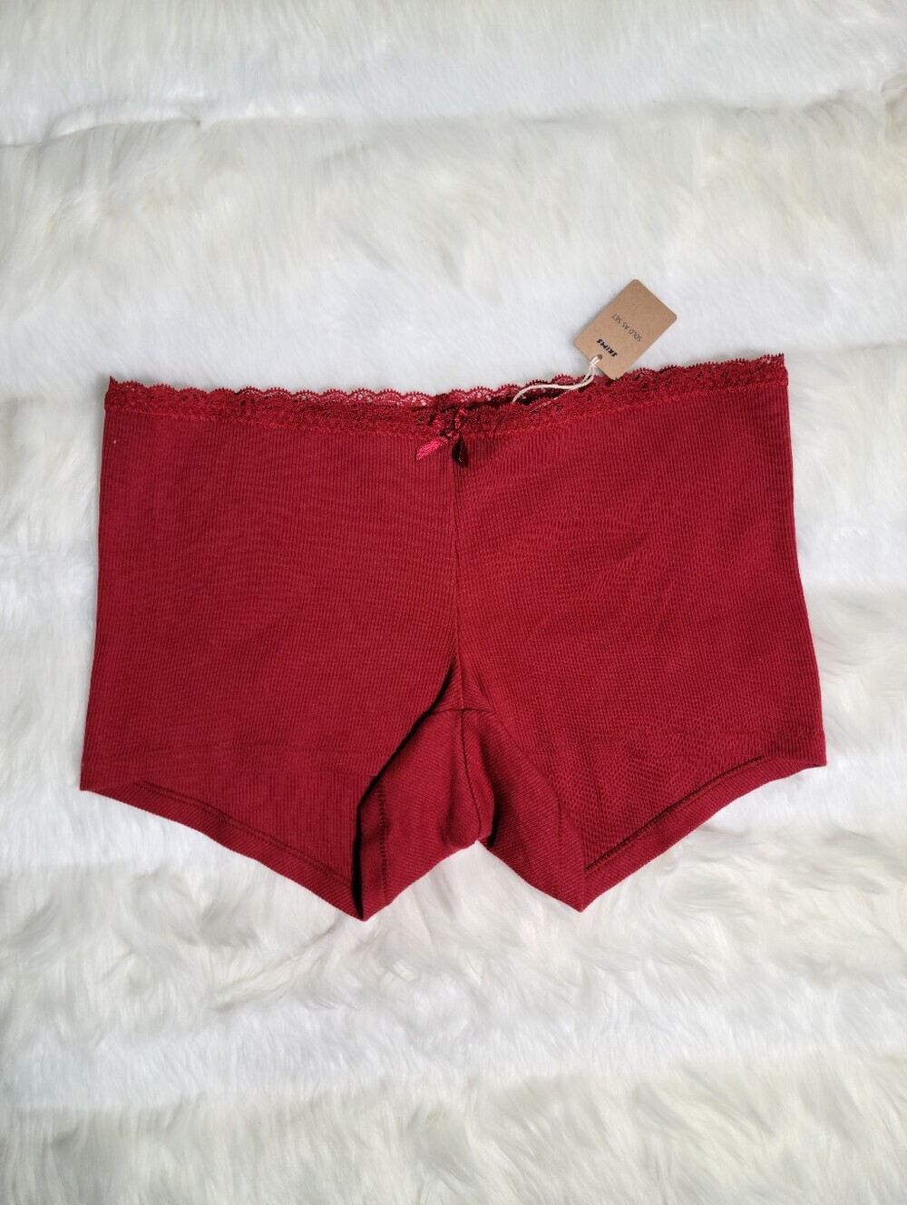 SKIMS Cotton Rib Lace Boyshort Red Women X-Small NEW